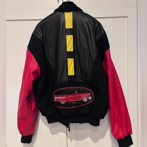 Vintage Black and Red Leather Bomber w/ Patchwork Jacket - Made in Canada